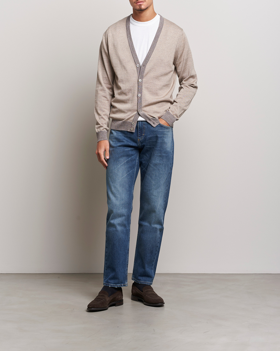 Mies | Puserot | Stenströms | Merino Wool Contrast Cardigan Beige
