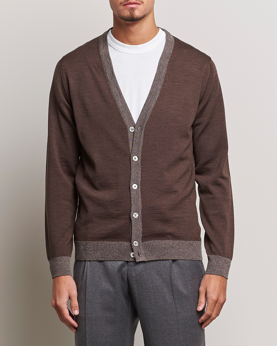 Mies | Puserot | Stenströms | Merino Wool Contrast Cardigan Brown
