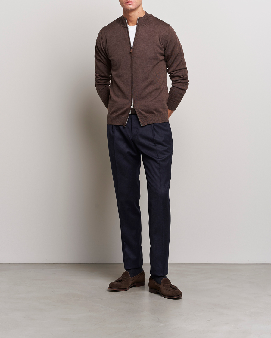 Mies | Puserot | Stenströms | Merino Full Zip Brown