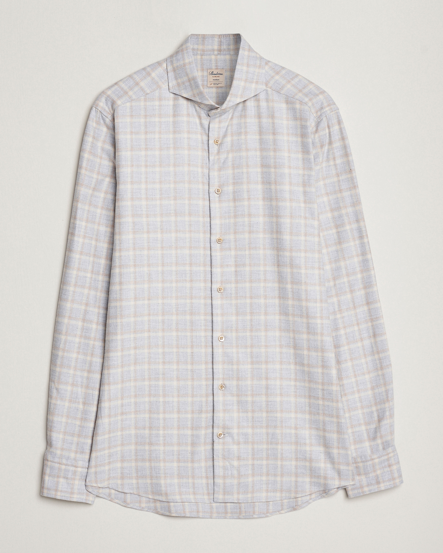 Mies | Kauluspaidat | Stenströms | Slimline Checked Cut Away Flannel Shirt Light Grey