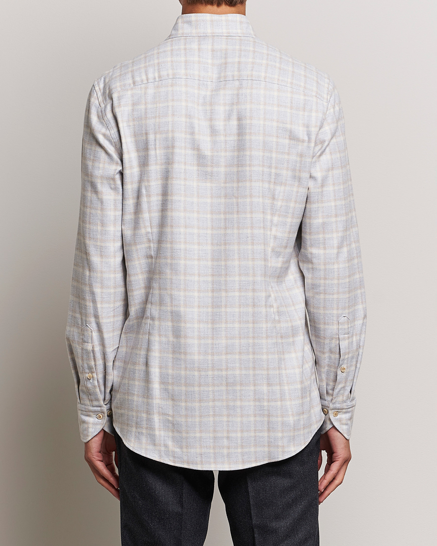 Mies | Kauluspaidat | Stenströms | Slimline Checked Cut Away Flannel Shirt Light Grey