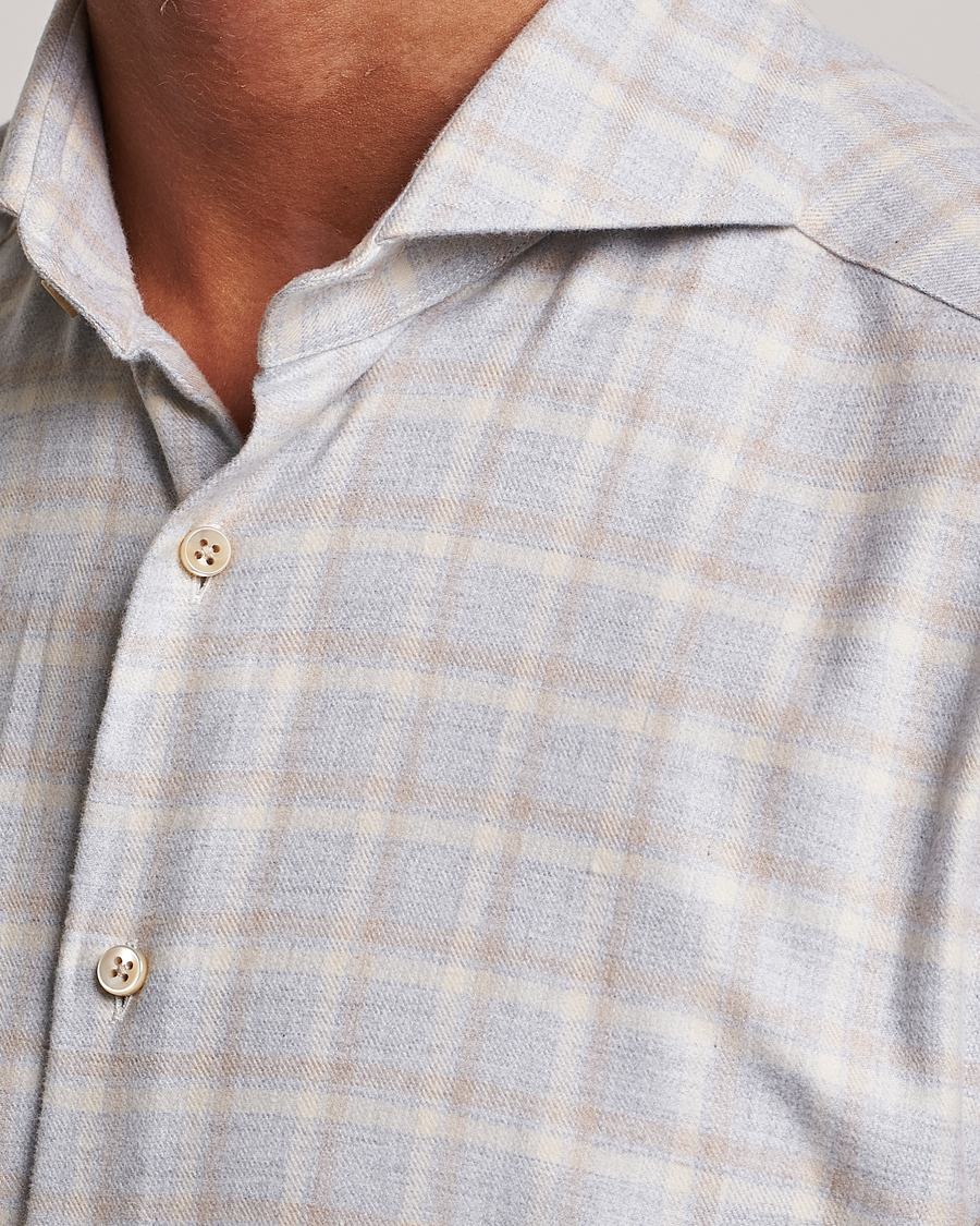 Mies | Kauluspaidat | Stenströms | Slimline Checked Cut Away Flannel Shirt Light Grey