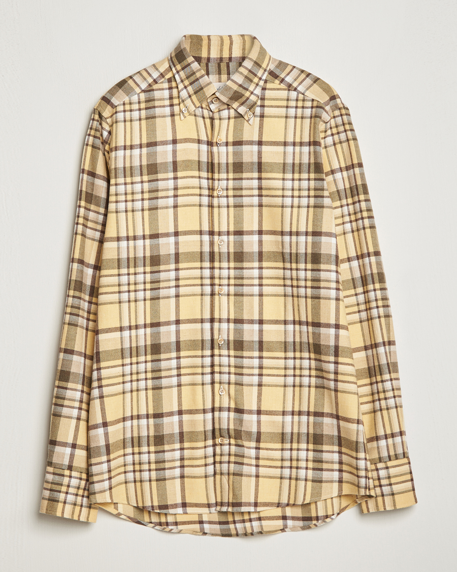 Mies | Kauluspaidat | Stenströms | Slimline Checked Button Down Flannel Shirt Yellow