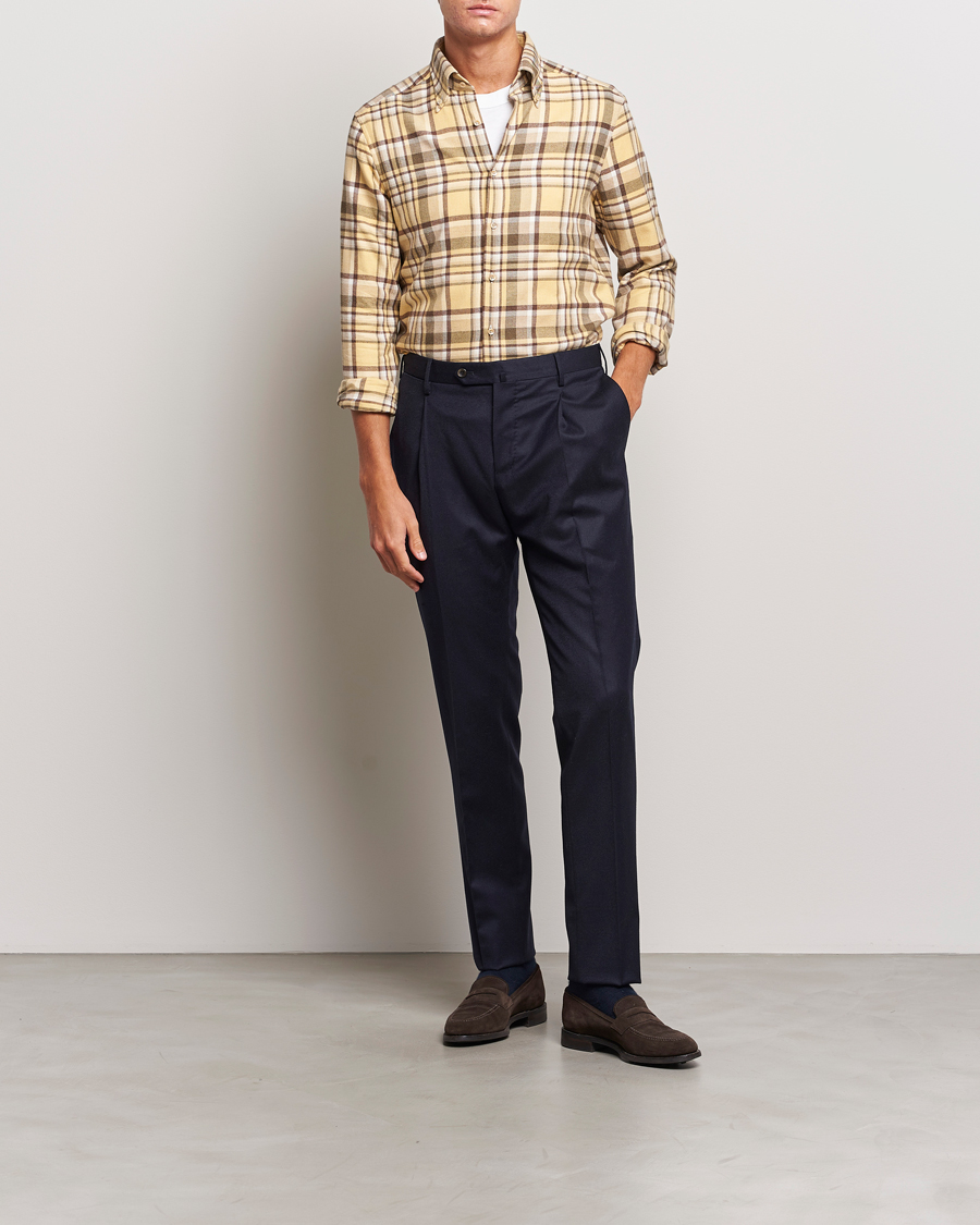 Mies | Kauluspaidat | Stenströms | Slimline Checked Button Down Flannel Shirt Yellow