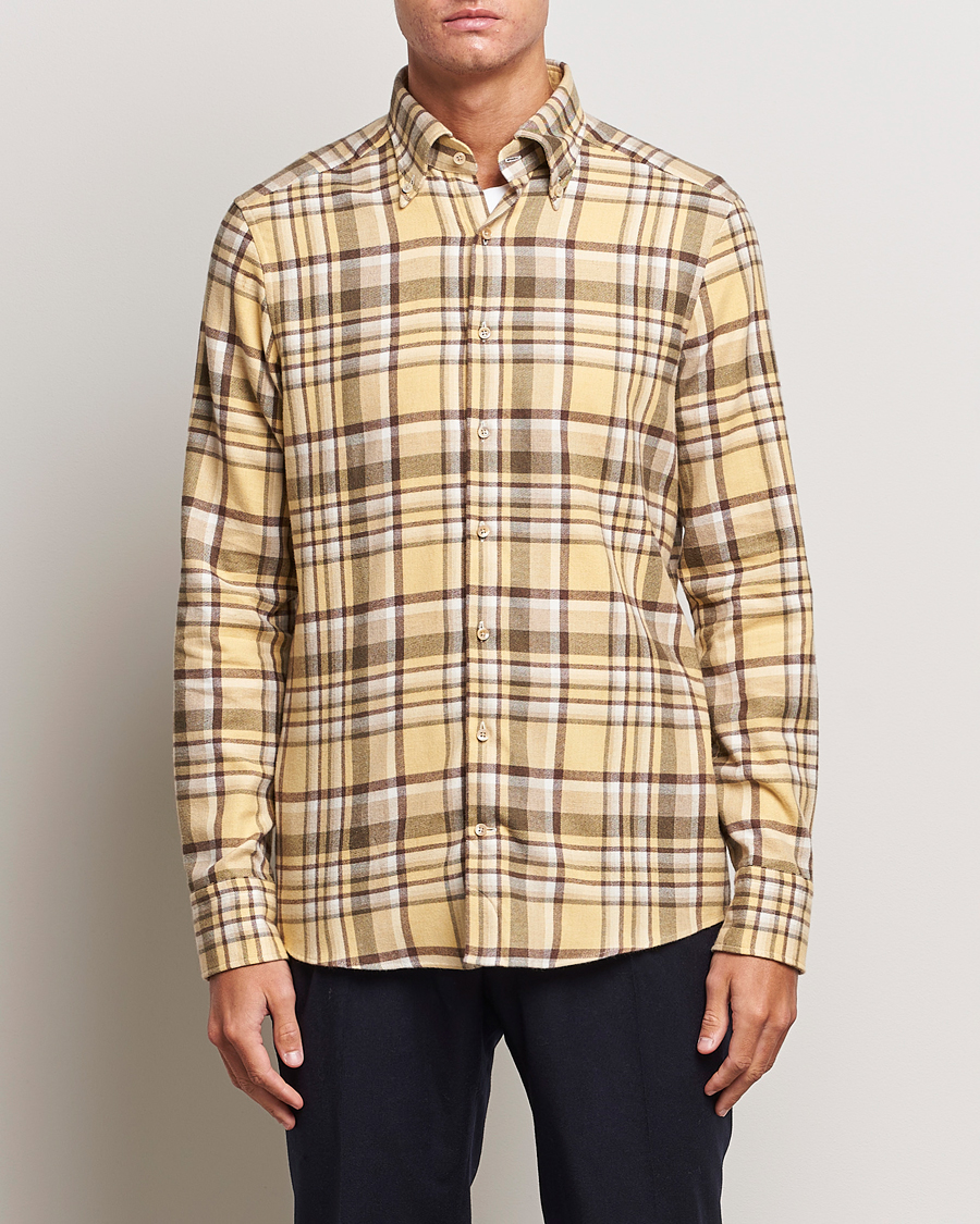Mies | Alennusmyynti vaatteet | Stenströms | Slimline Checked Button Down Flannel Shirt Yellow