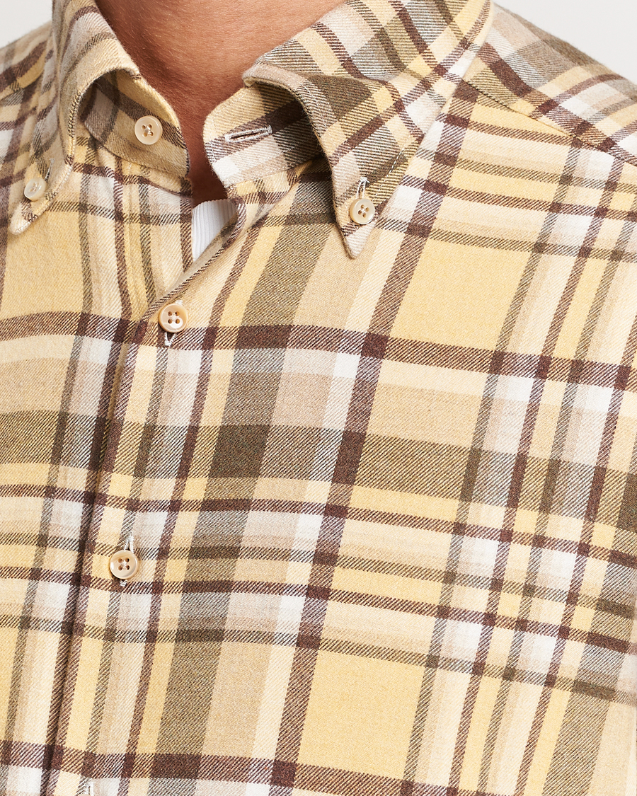 Mies | Kauluspaidat | Stenströms | Slimline Checked Button Down Flannel Shirt Yellow