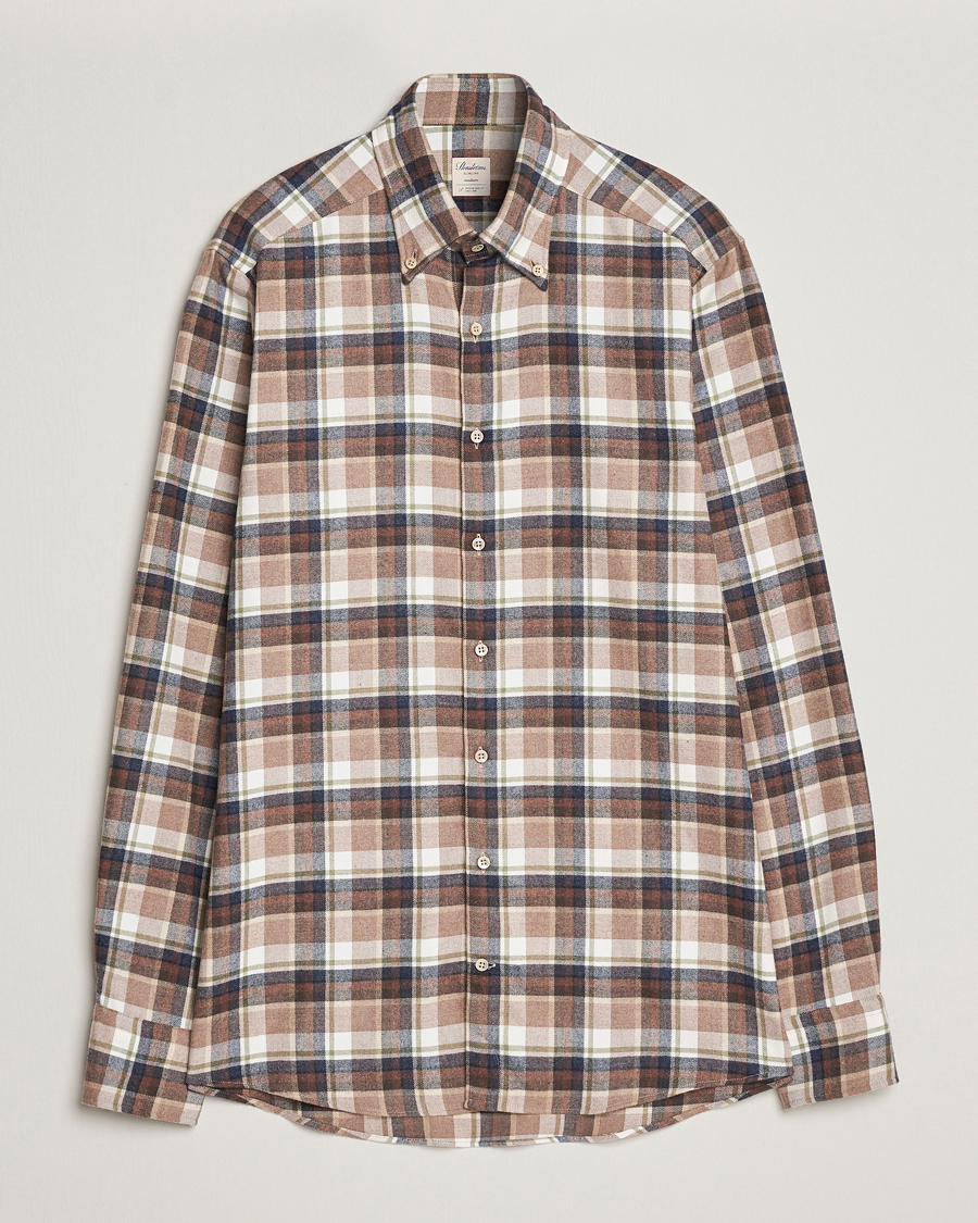 Mies | Kauluspaidat | Stenströms | Slimline Checked Button Down Flannel Shirt Beige