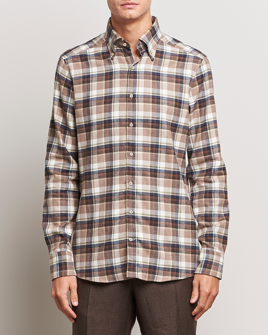 Mies | Kauluspaidat | Stenströms | Slimline Checked Button Down Flannel Shirt Beige