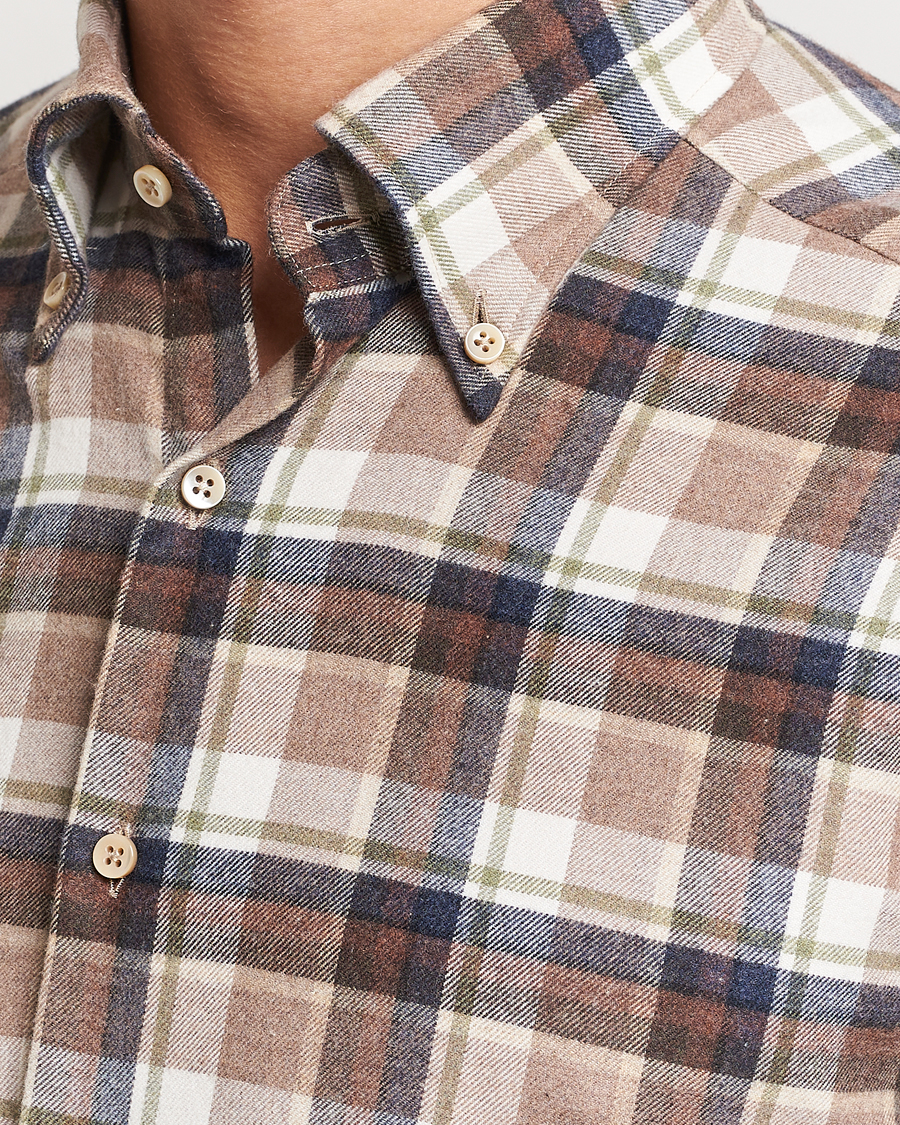 Mies | Kauluspaidat | Stenströms | Slimline Checked Button Down Flannel Shirt Beige