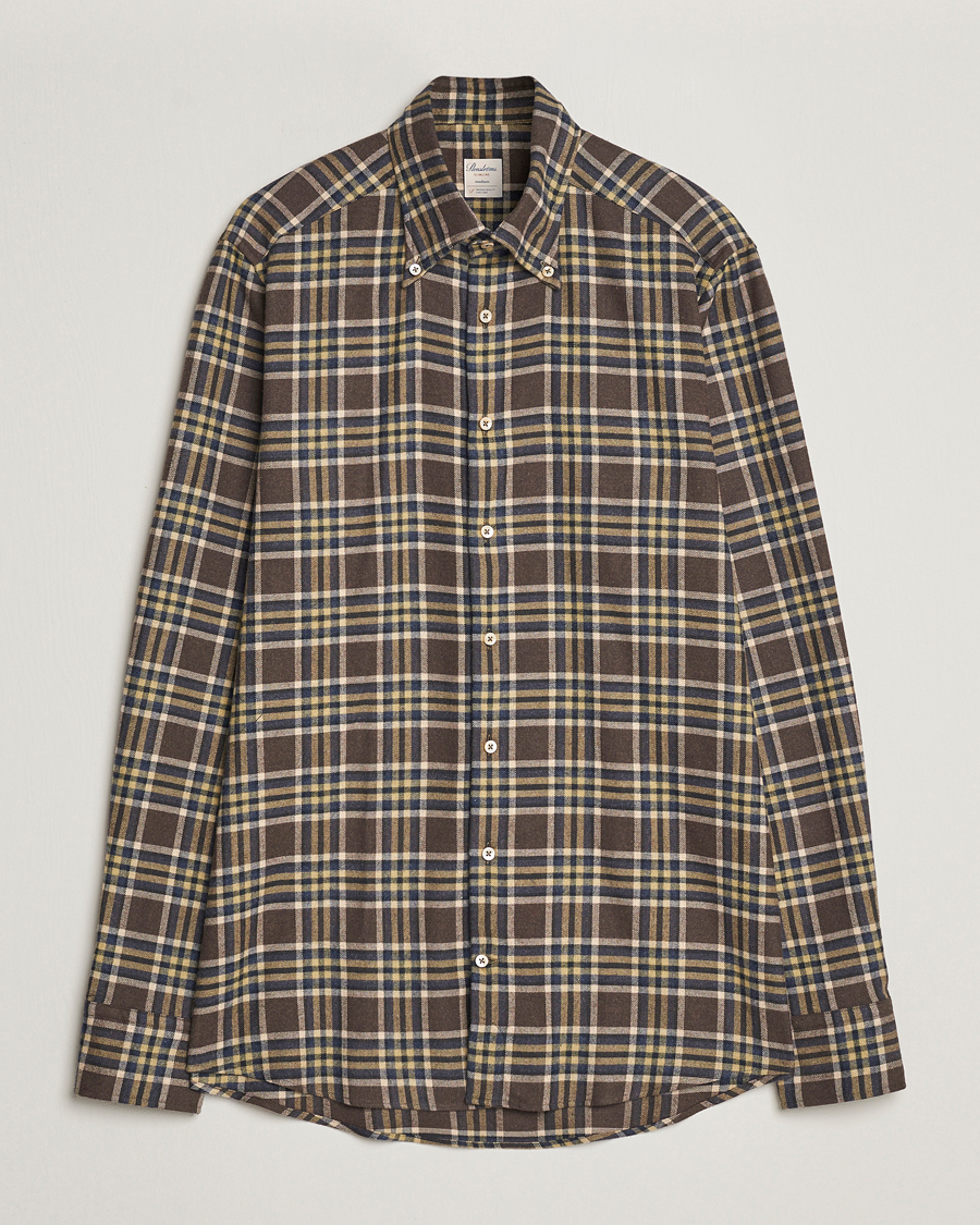 Mies | Kauluspaidat | Stenströms | Slimline Checked Button Down Flannel Shirt Brown