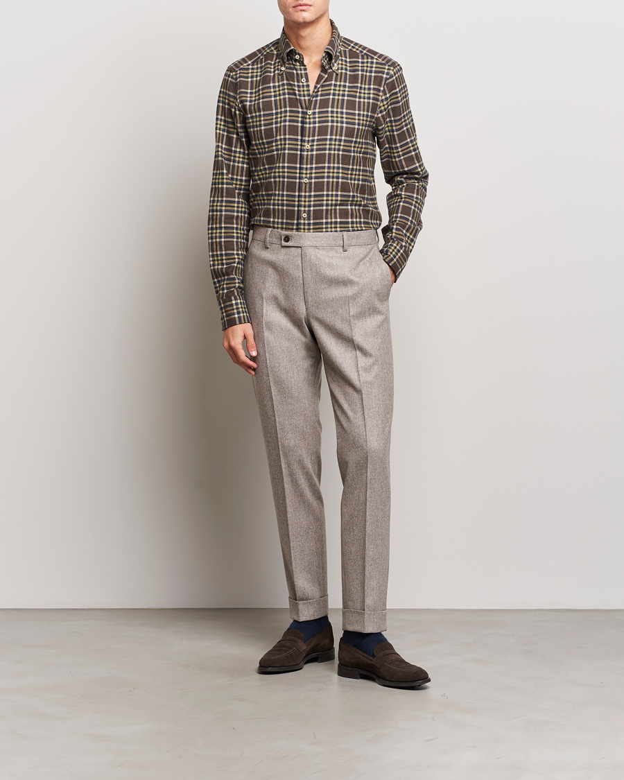 Mies | Kauluspaidat | Stenströms | Slimline Checked Button Down Flannel Shirt Brown
