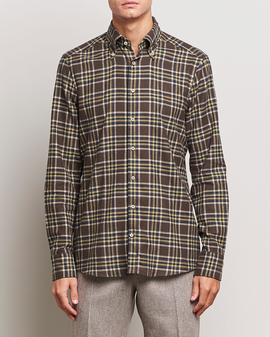 Mies | Kauluspaidat | Stenströms | Slimline Checked Button Down Flannel Shirt Brown