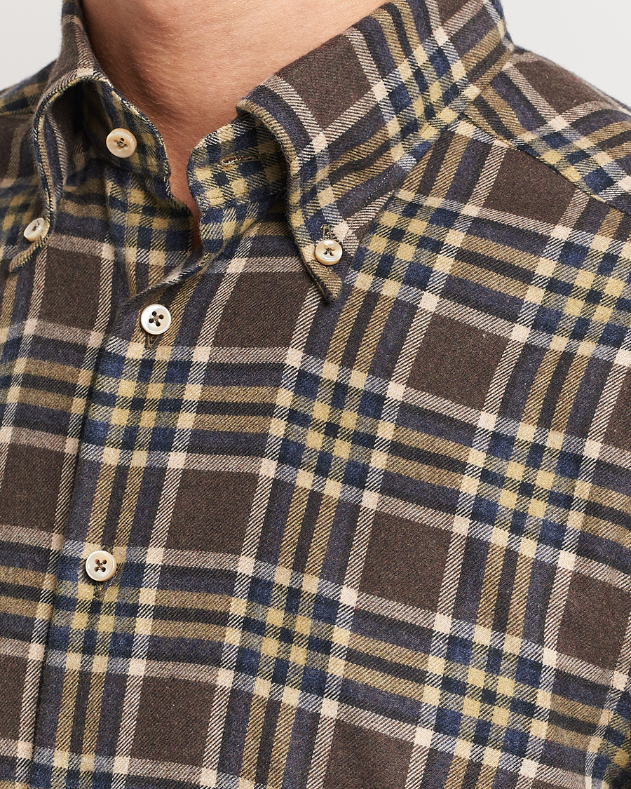 Mies | Kauluspaidat | Stenströms | Slimline Checked Button Down Flannel Shirt Brown