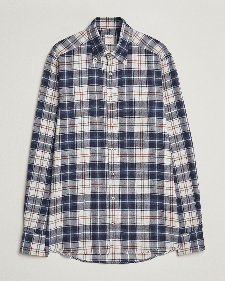 Mies | Kauluspaidat | Stenströms | Slimline Checked Button Down Flannel Shirt Blue