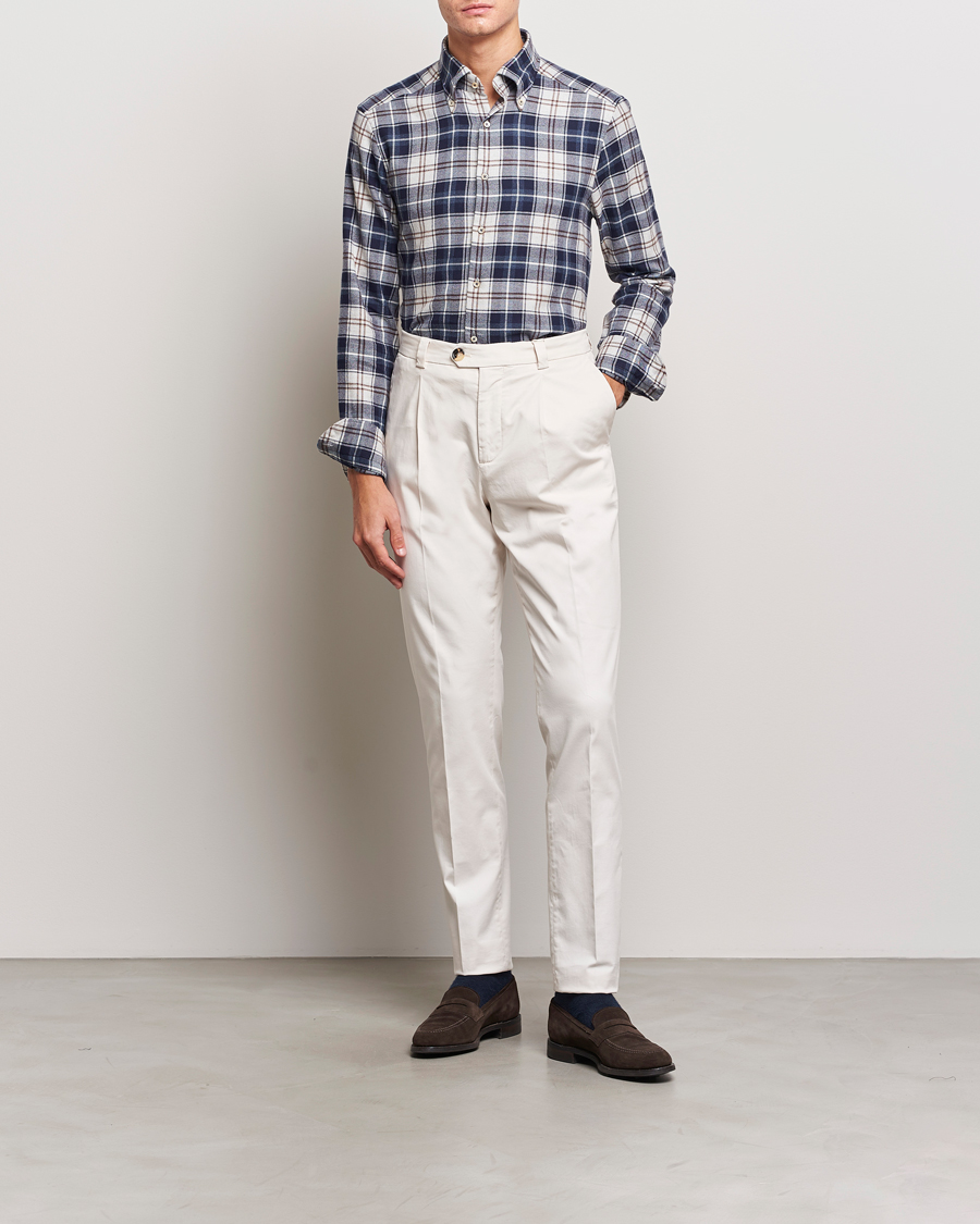 Mies | Kauluspaidat | Stenströms | Slimline Checked Button Down Flannel Shirt Blue