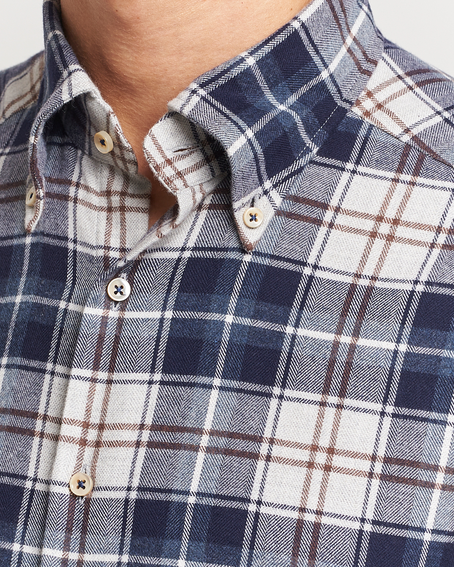 Mies | Kauluspaidat | Stenströms | Slimline Checked Button Down Flannel Shirt Blue