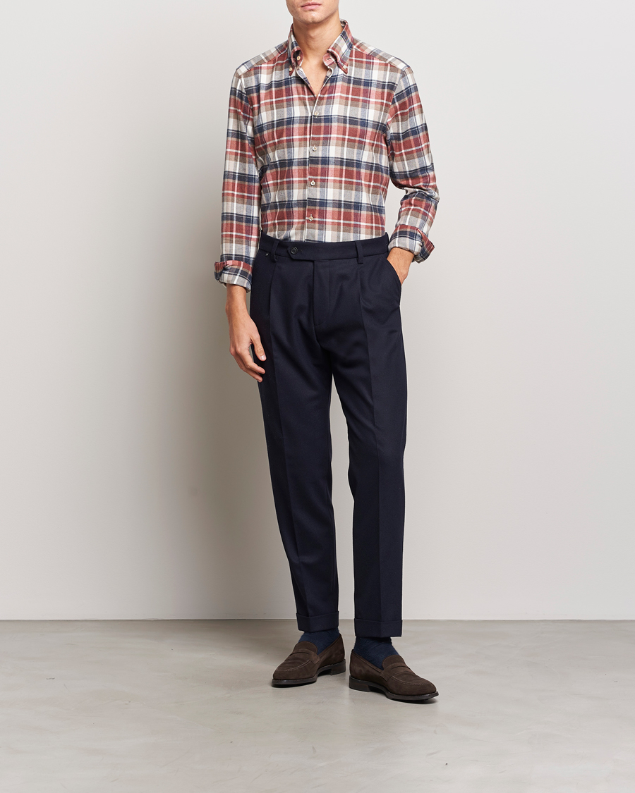 Mies | Kauluspaidat | Stenströms | Slimline Checked Button Down Flannel Shirt Red