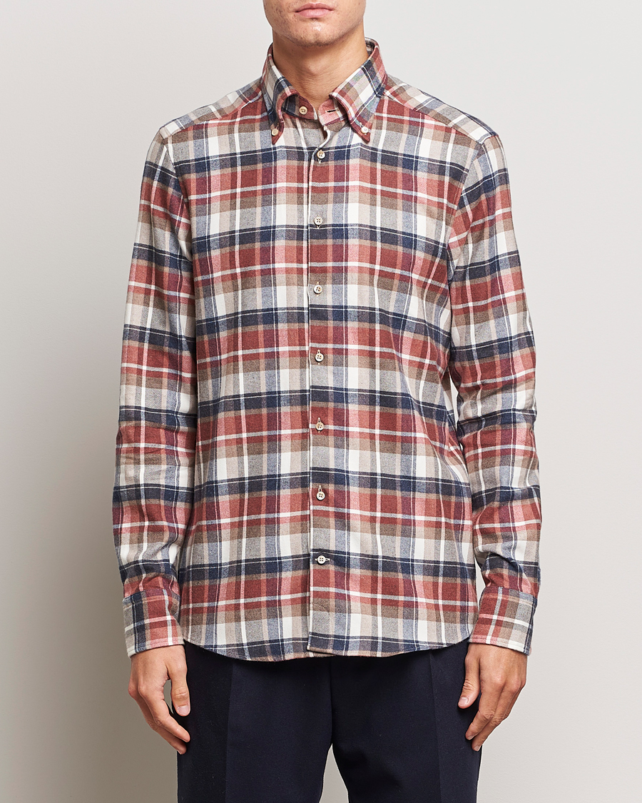 Mies | Kauluspaidat | Stenströms | Slimline Checked Button Down Flannel Shirt Red