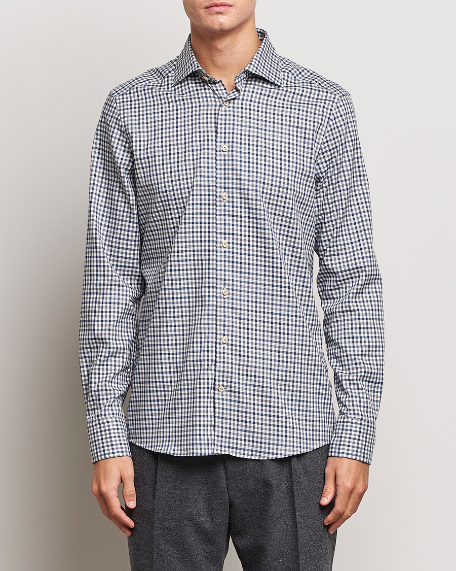Mies | Kauluspaidat | Stenströms | Slimline Small Checked Flannel Shirt Blue/Grey