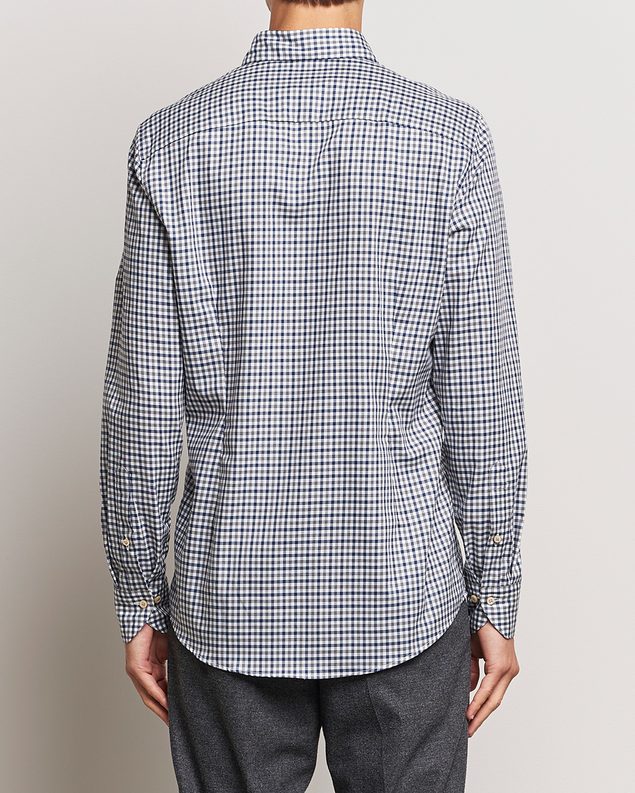 Mies | Kauluspaidat | Stenströms | Slimline Small Checked Flannel Shirt Blue/Grey