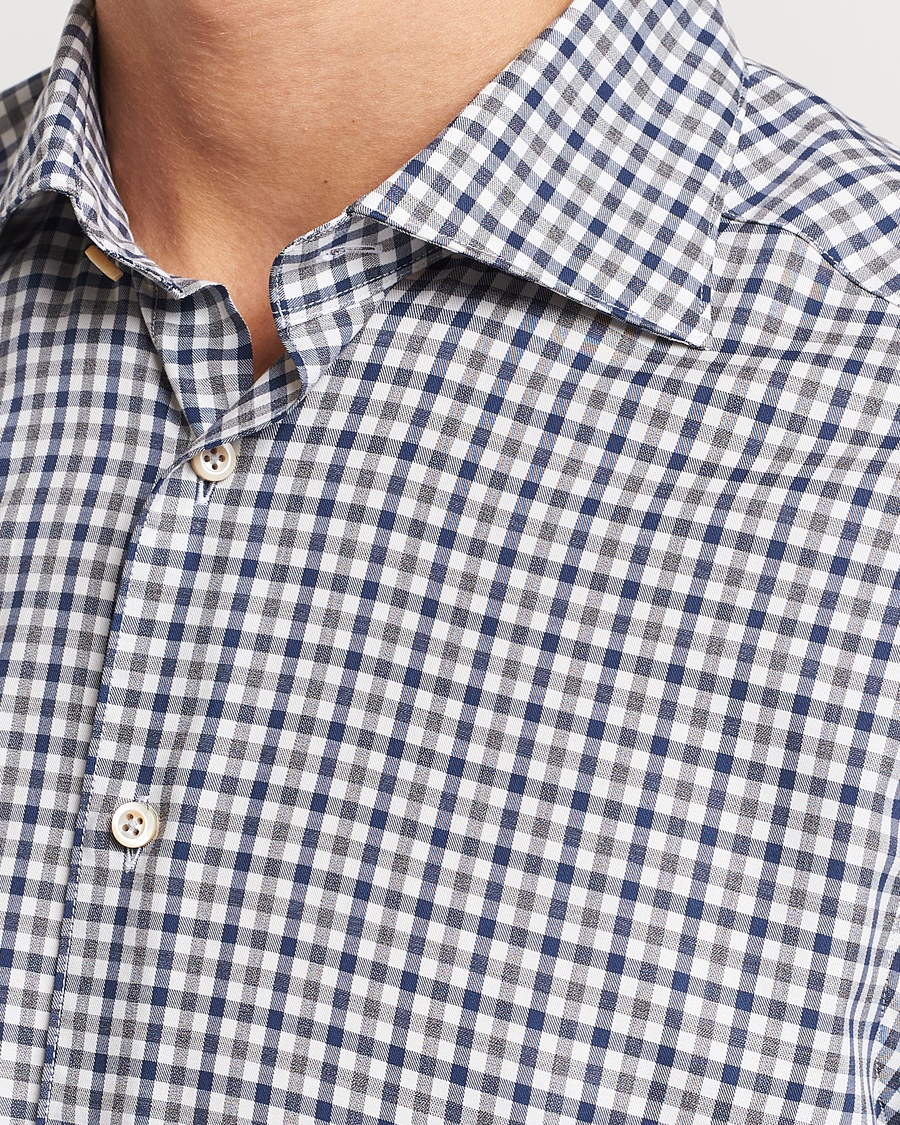 Mies | Kauluspaidat | Stenströms | Slimline Small Checked Flannel Shirt Blue/Grey