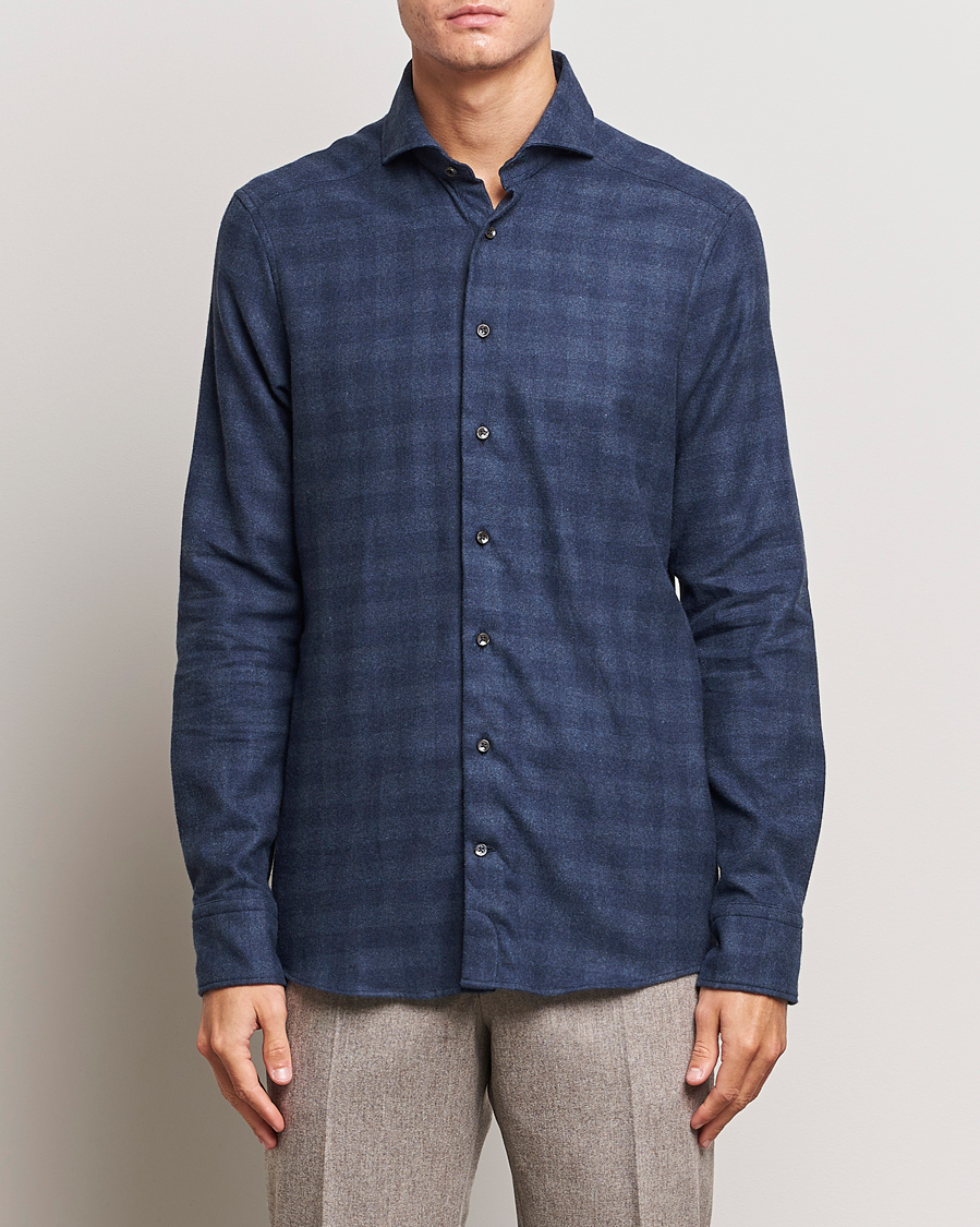 Mies | Kauluspaidat | Stenströms | Slimline Checked Cut Away Flannel Shirt Navy