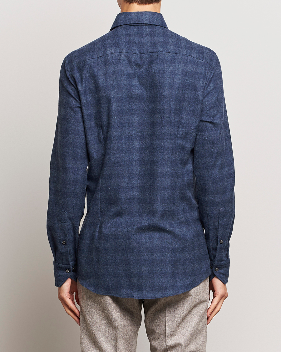 Mies | Kauluspaidat | Stenströms | Slimline Checked Cut Away Flannel Shirt Navy