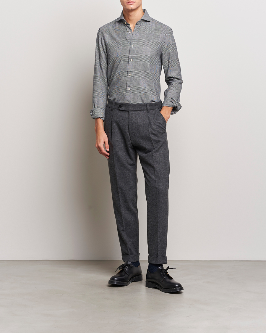 Mies | Kauluspaidat | Stenströms | Slimline Prince of Wales Check Flannel Shirt Grey