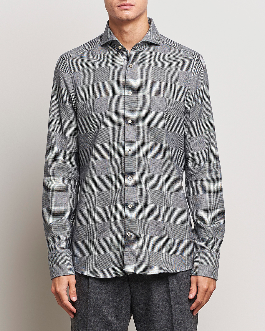 Mies | Kauluspaidat | Stenströms | Slimline Prince of Wales Check Flannel Shirt Grey