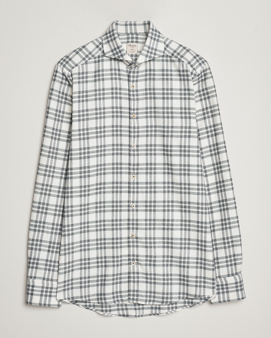 Mies | Kauluspaidat | Stenströms | Slimline Checked Cut Away Flannel Shirt White/Black