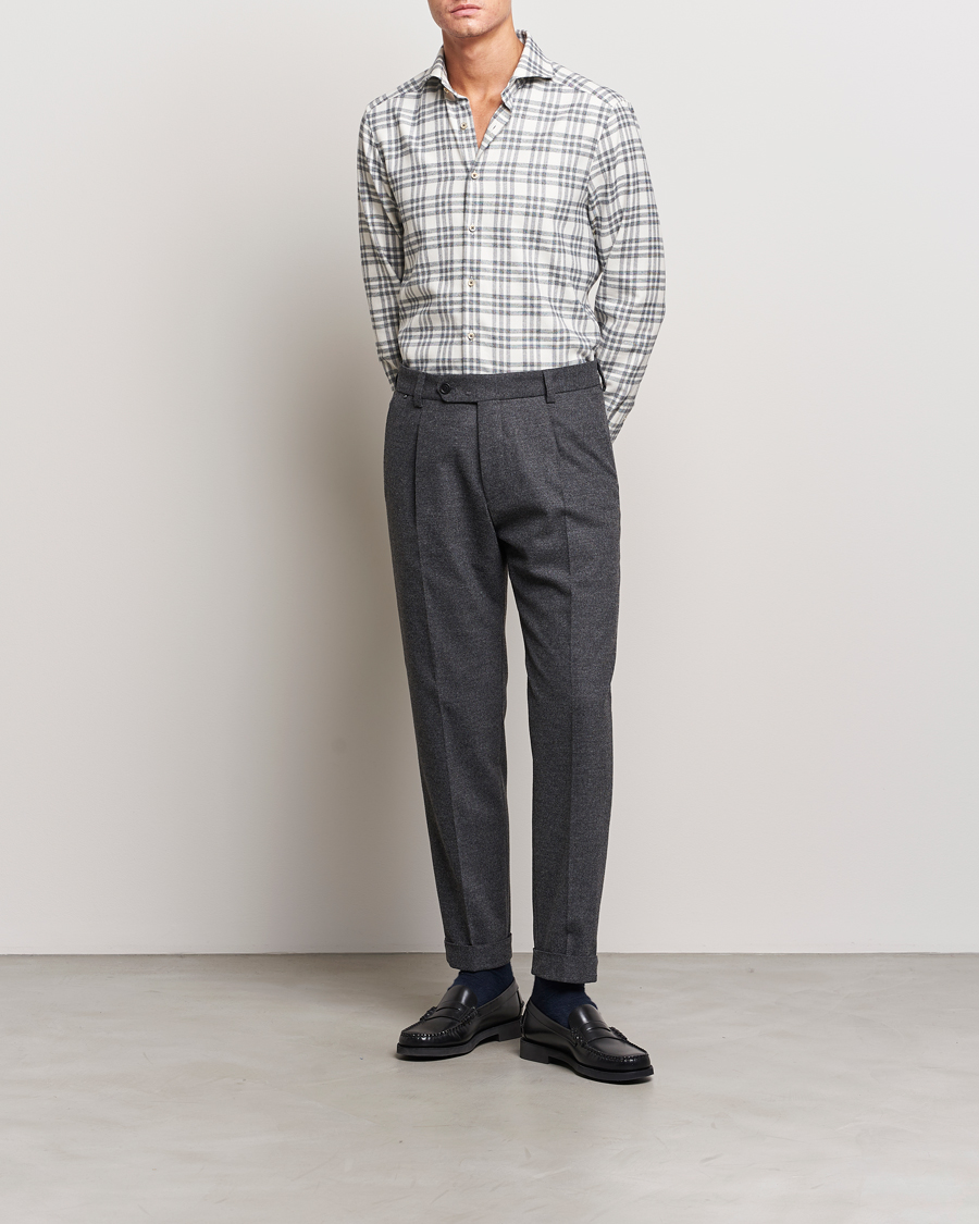 Mies | Kauluspaidat | Stenströms | Slimline Checked Cut Away Flannel Shirt White/Black