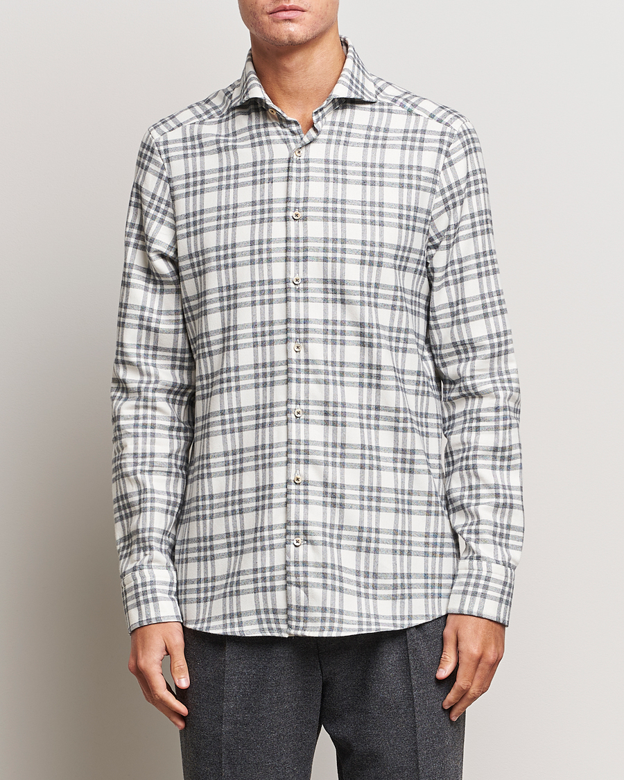 Mies | Kauluspaidat | Stenströms | Slimline Checked Cut Away Flannel Shirt White/Black