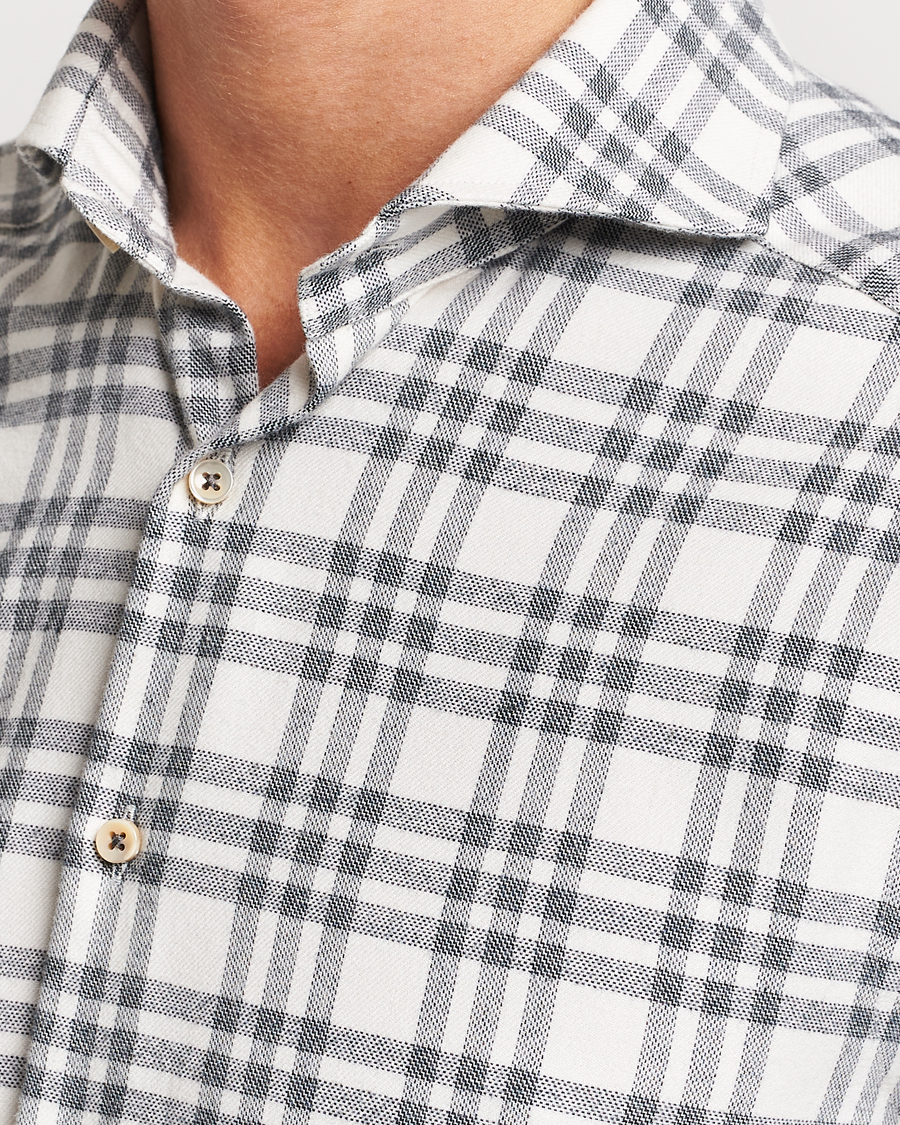 Mies | Kauluspaidat | Stenströms | Slimline Checked Cut Away Flannel Shirt White/Black