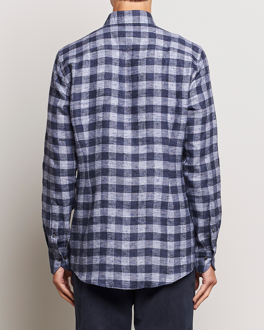 Mies | Kauluspaidat | Stenströms | Slimline Checked Linen Flannel Shirt Blue
