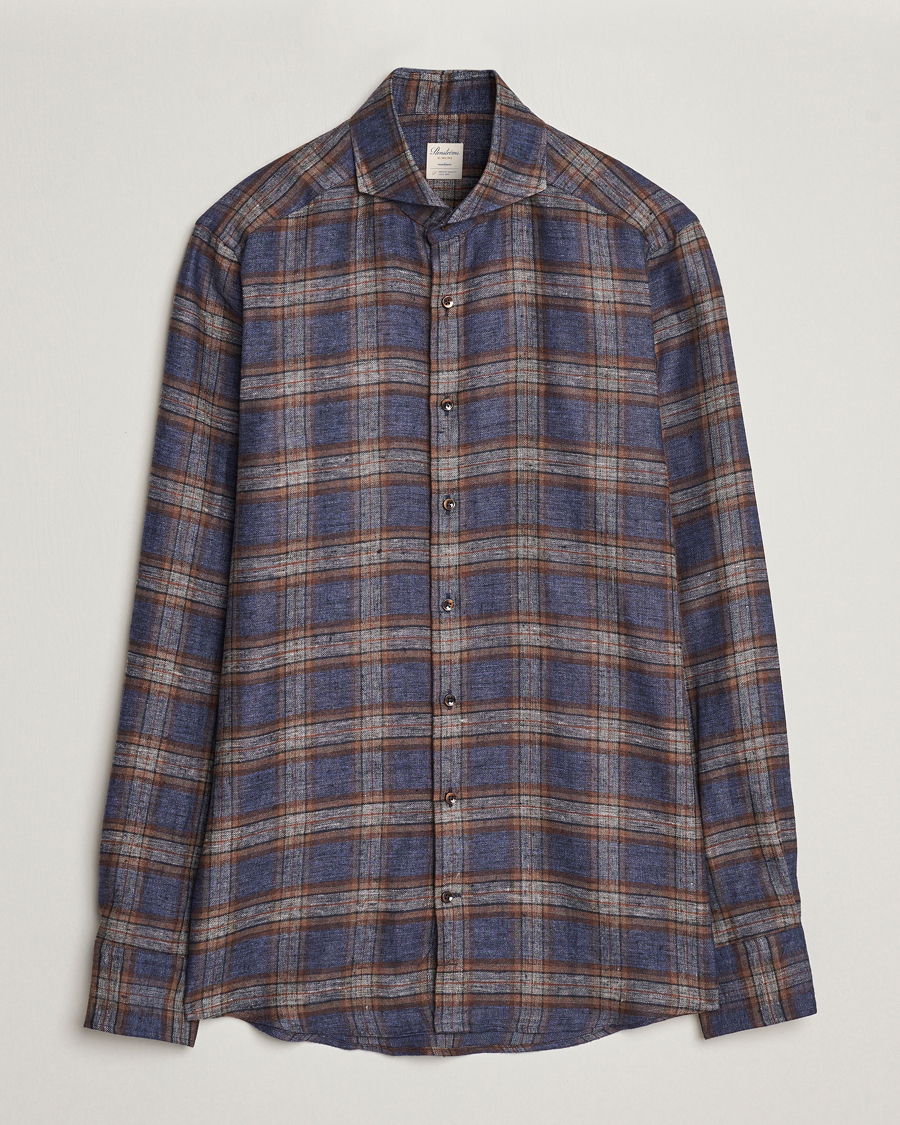 Mies | Kauluspaidat | Stenströms | Slimline Checked Linen Flannel Shirt Brown