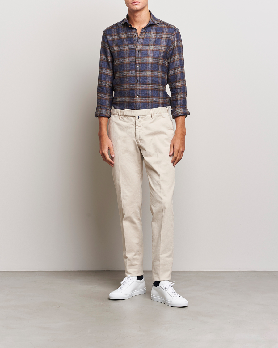 Mies | Kauluspaidat | Stenströms | Slimline Checked Linen Flannel Shirt Brown