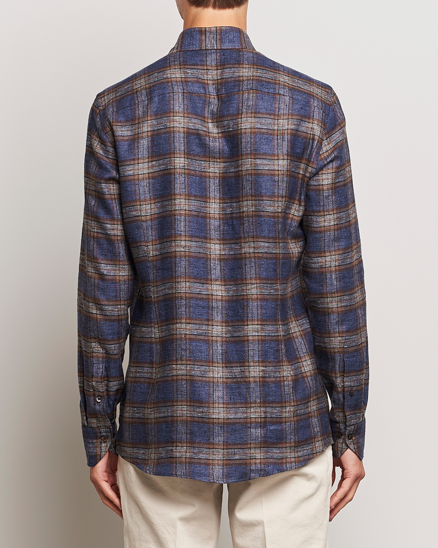 Mies | Kauluspaidat | Stenströms | Slimline Checked Linen Flannel Shirt Brown