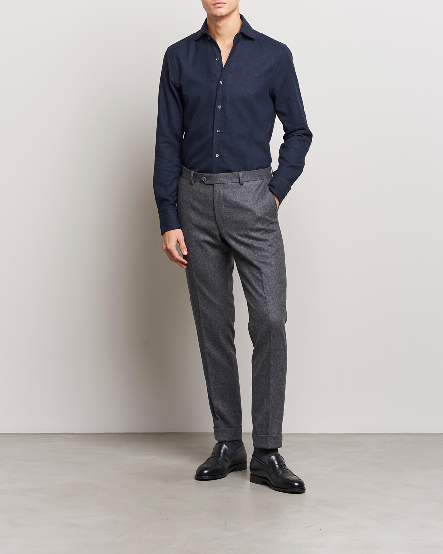 Mies | Kauluspaidat | Stenströms | Slimline Micro Structure Flannel Shirt Navy