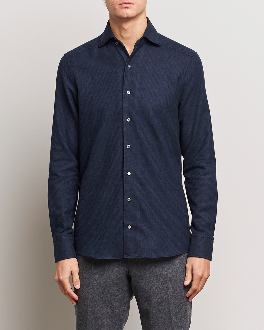 Mies | Kauluspaidat | Stenströms | Slimline Micro Structure Flannel Shirt Navy
