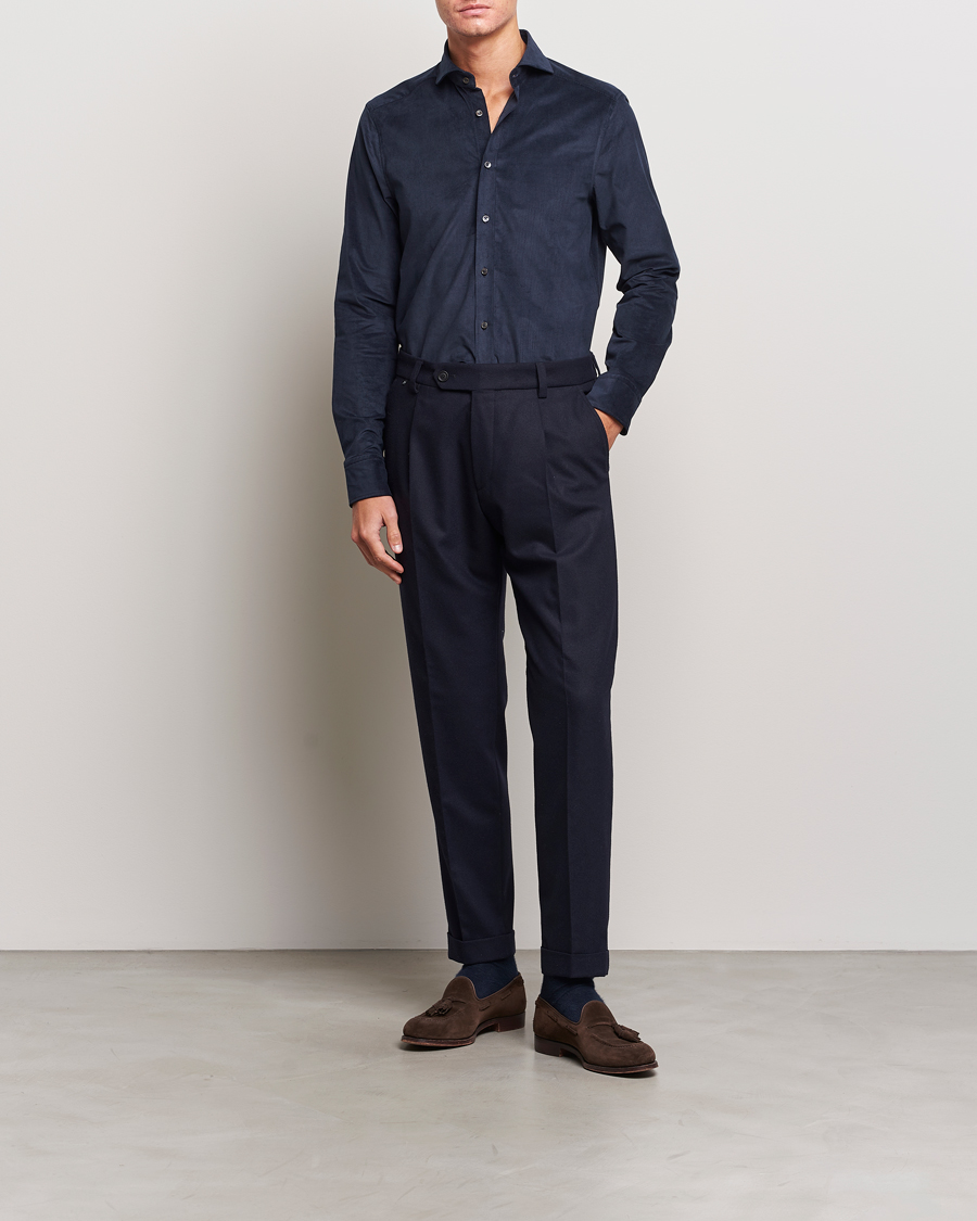 Mies | Kauluspaidat | Stenströms | Slimline Cut Away Corduroy Shirt Navy