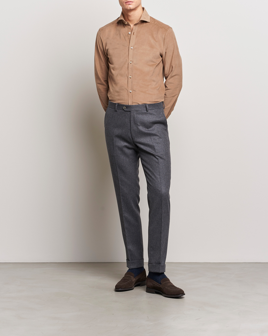 Mies | Kauluspaidat | Stenströms | Slimline Cut Away Corduroy Shirt Camel