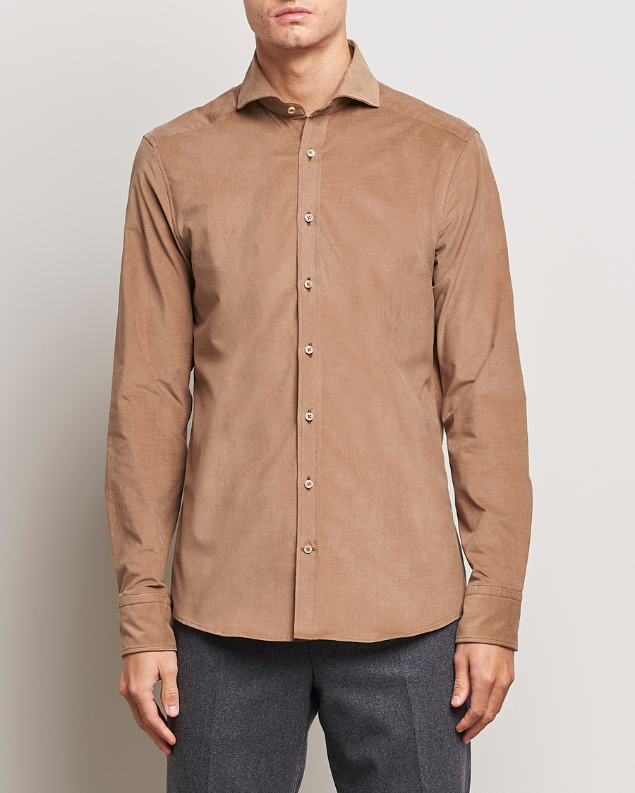 Mies | Kauluspaidat | Stenströms | Slimline Cut Away Corduroy Shirt Camel