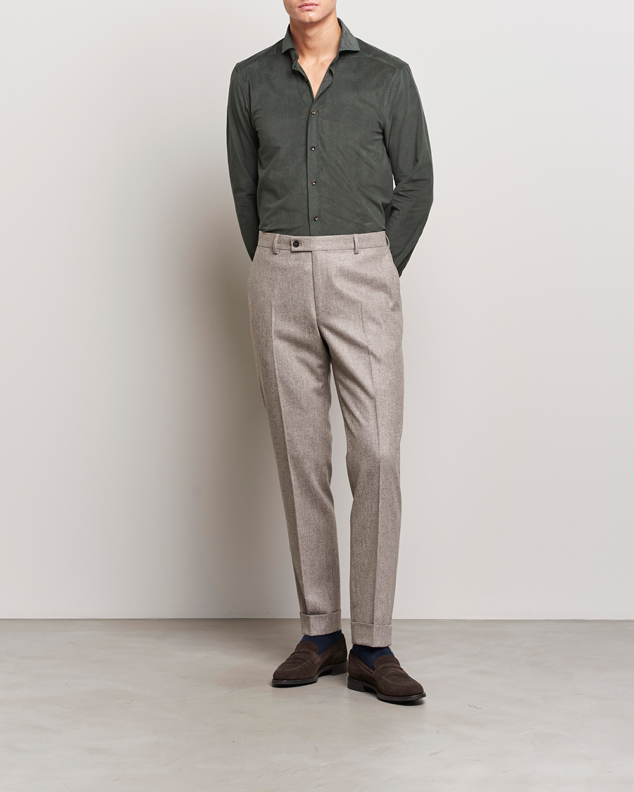Mies | Kauluspaidat | Stenströms | Slimline Cut Away Corduroy Shirt Dark Green
