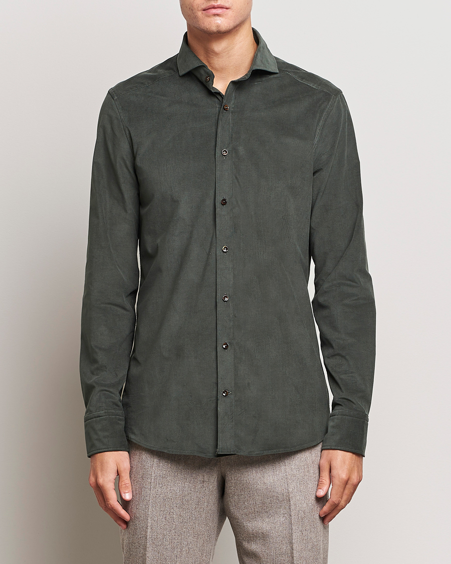 Mies | Kauluspaidat | Stenströms | Slimline Cut Away Corduroy Shirt Dark Green