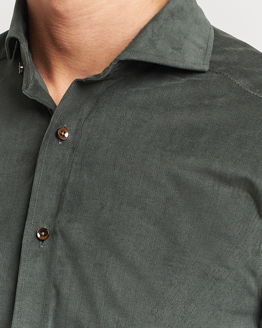 Mies | Kauluspaidat | Stenströms | Slimline Cut Away Corduroy Shirt Dark Green