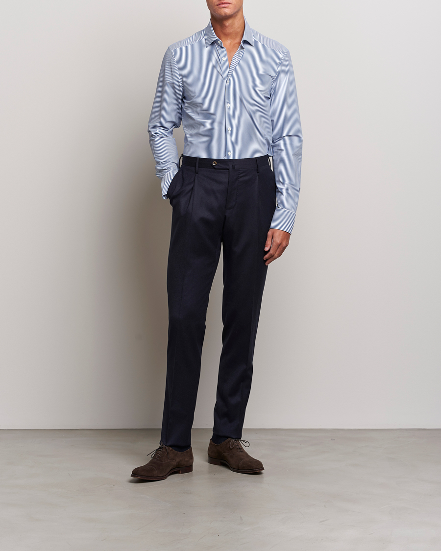 Mies | Kauluspaidat | Stenströms | Slimline 4-Way Stretch Striped Cut Away Shirt Blue