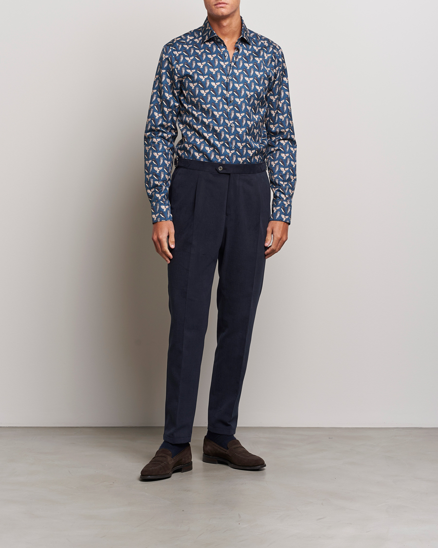 Mies | Kauluspaidat | Stenströms | Slimline Owl Printed Cut Away Shirt Blue