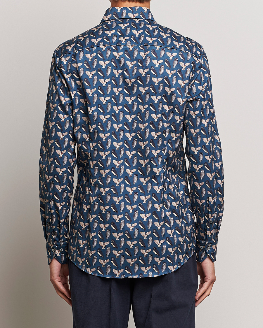 Mies | Kauluspaidat | Stenströms | Slimline Owl Printed Cut Away Shirt Blue