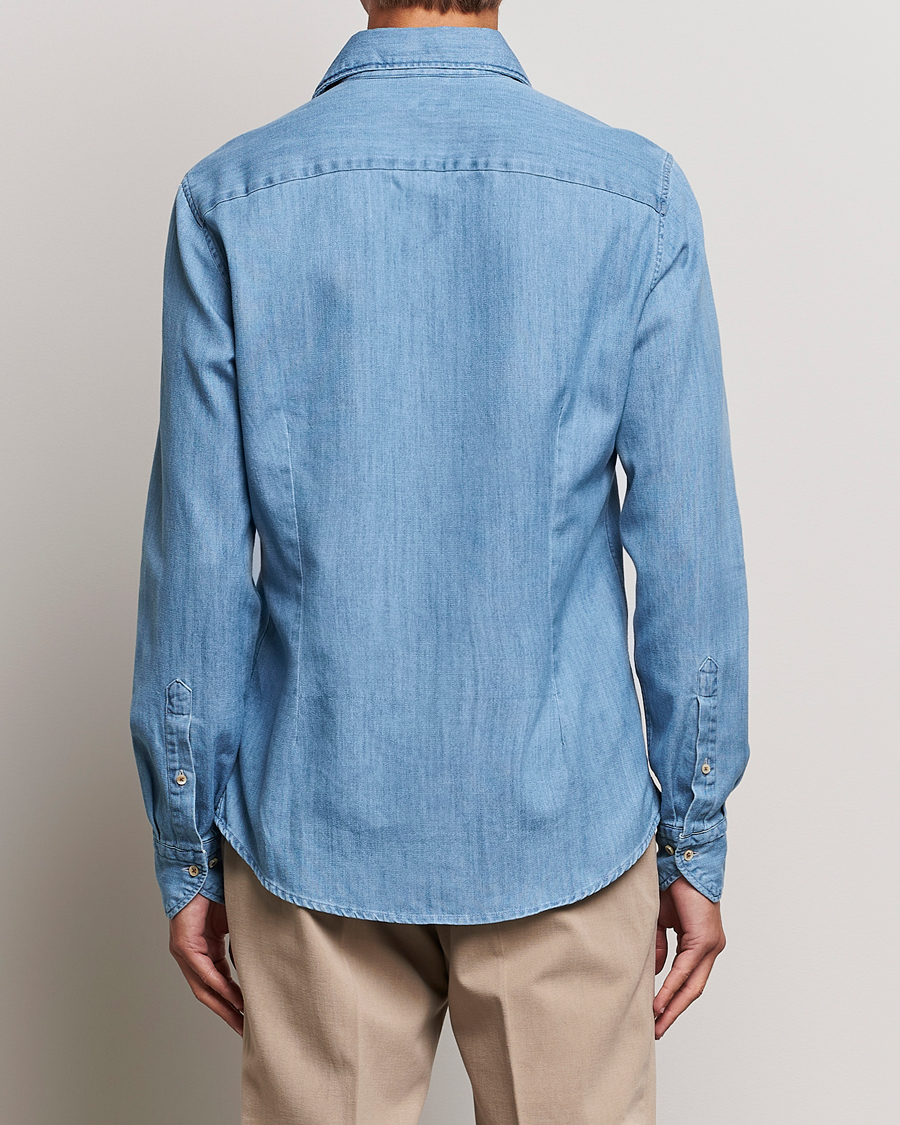 Mies | Kauluspaidat | Stenströms | Slimline One Piece Collar Denim Shirt Light Blue