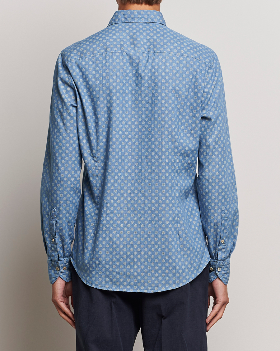 Mies | Kauluspaidat | Stenströms | Slimline Printed Cut Away Denim Shirt Light Blue
